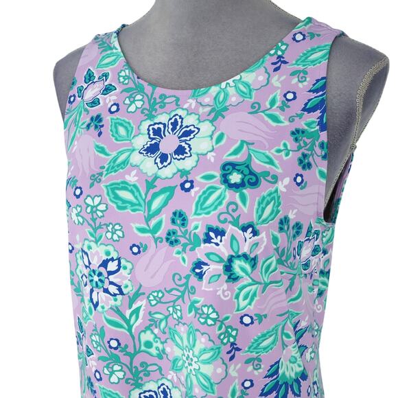 Talbots Dress Womens Medium Lavender Blue Floral Sleeveless Stretch Knit Beach - Picture 8 of 12